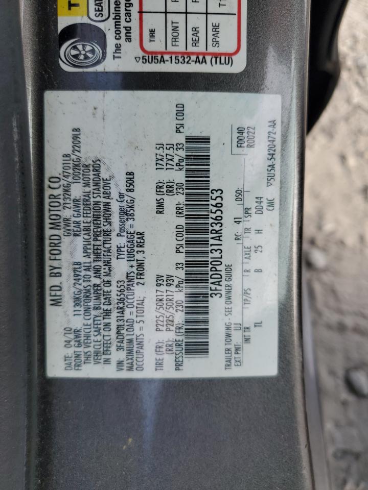 2010 Ford Fusion Hybrid VIN: 3FADP0L31AR365653 Lot: 69203184