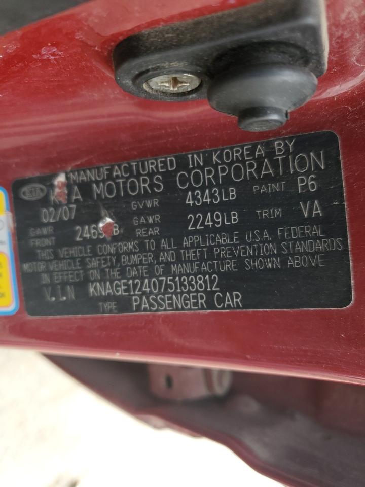 2007 Kia Optima Lx VIN: KNAGE124075133812 Lot: 65915364