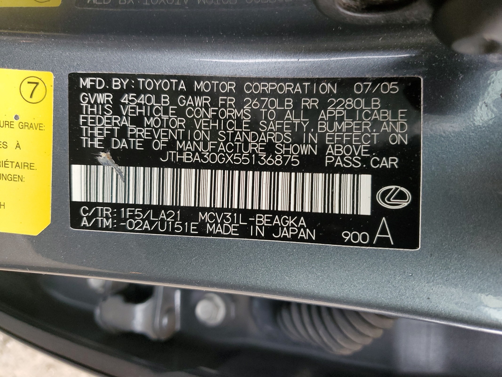 JTHBA30GX55136875 2005 Lexus Es 330
