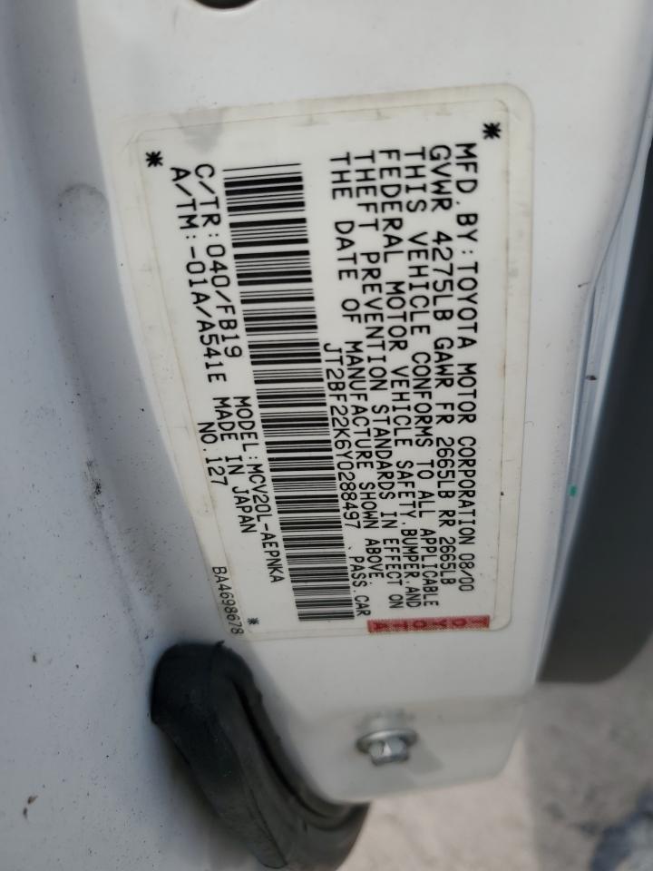 2000 Toyota Camry Ce VIN: JT2BF22K6Y0288497 Lot: 67213684