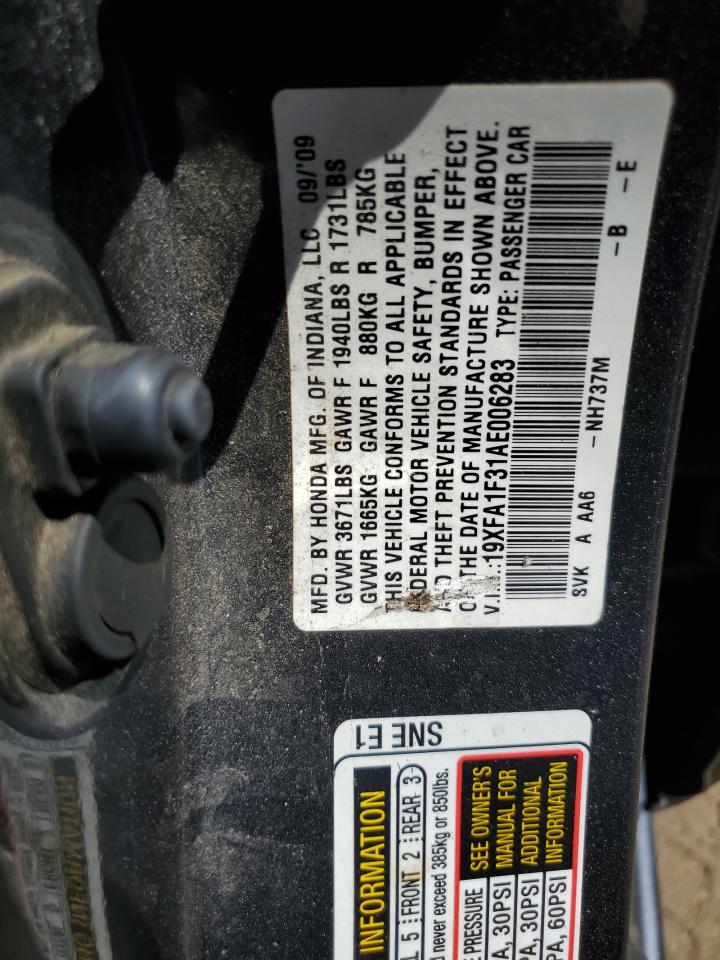 2010 Honda Civic Vp VIN: 19XFA1F31AE006283 Lot: 67984094