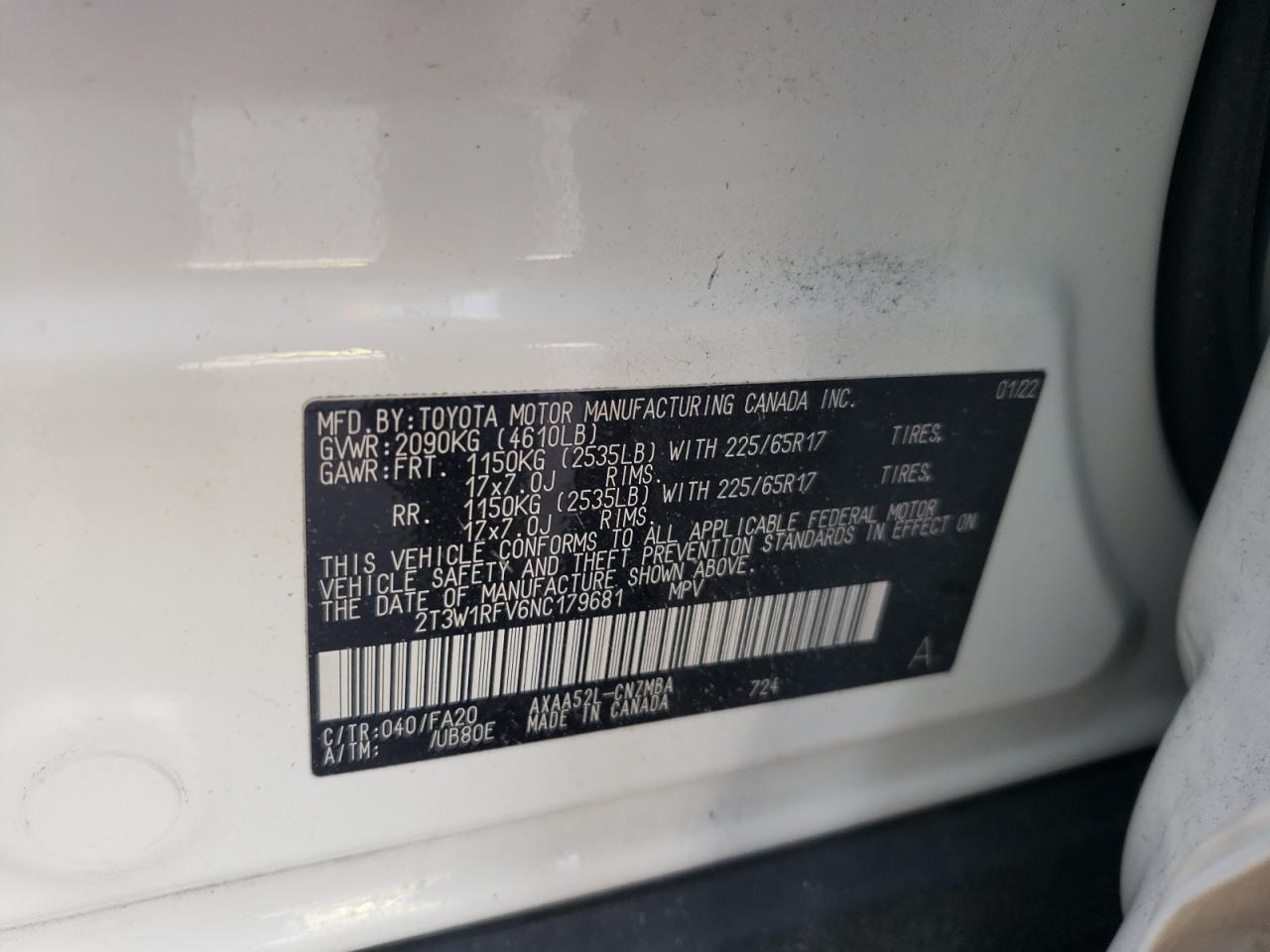 2T3W1RFV6NC179681 2022 Toyota Rav4 Xle