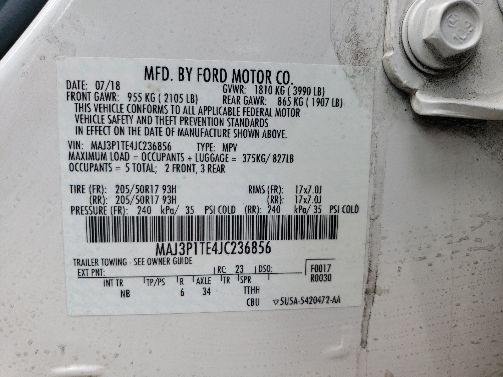 MAJ3P1TE4JC236856 2018 Ford Ecosport Se