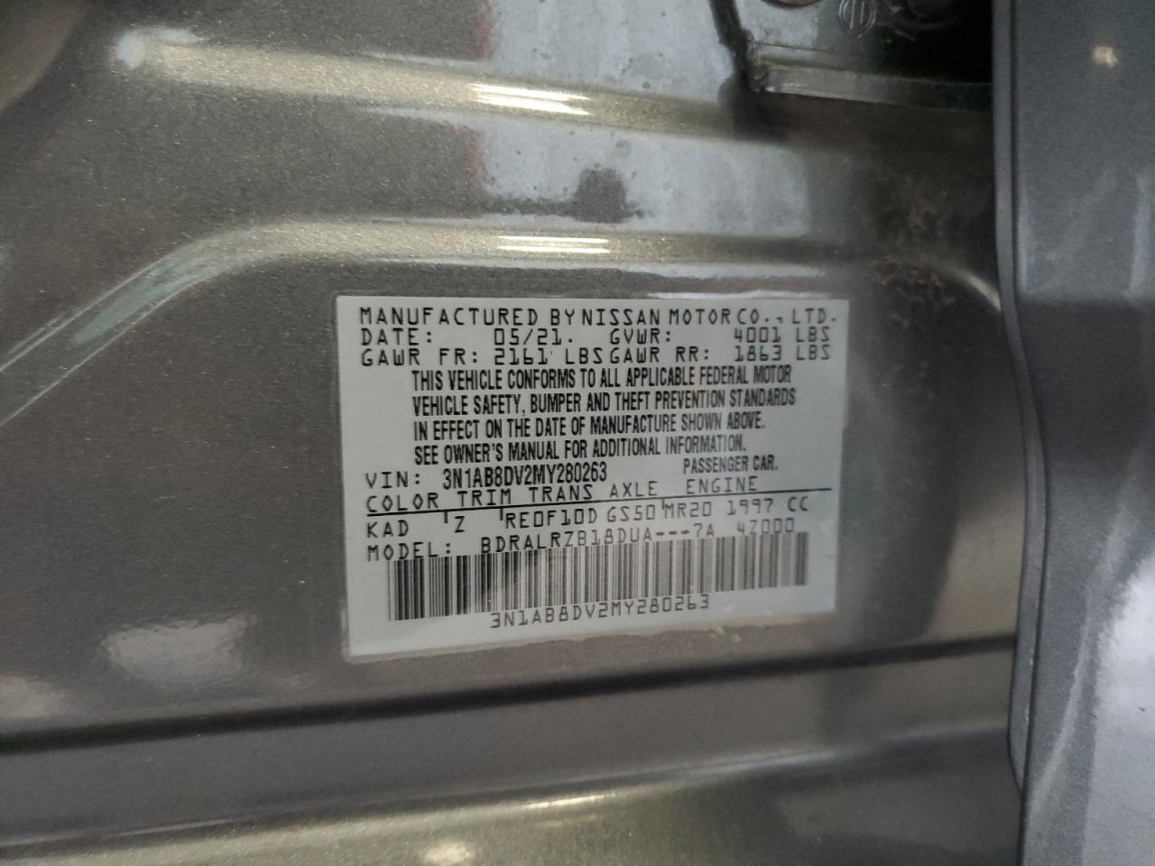 2021 Nissan Sentra Sr VIN: 3N1AB8DV2MY280263 Lot: 66125994