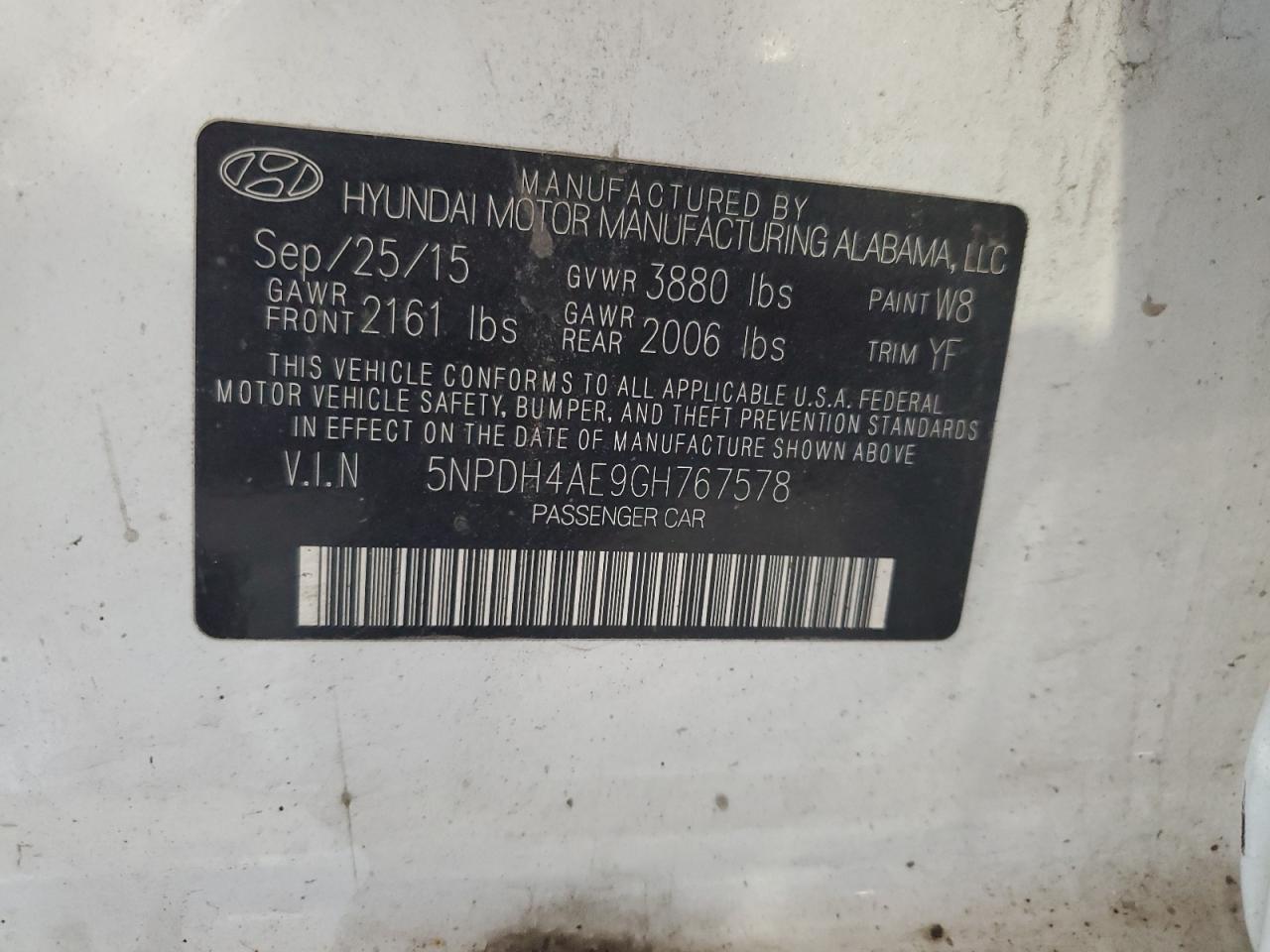 5NPDH4AE9GH767578 2016 Hyundai Elantra Se