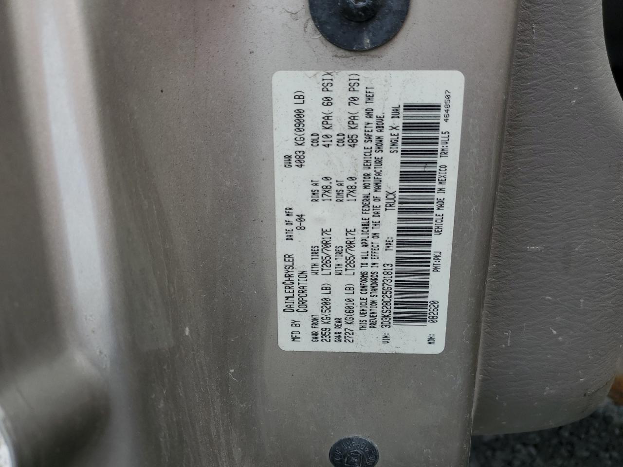 2005 Dodge Ram 2500 St VIN: 3D3KS28C25G731813 Lot: 66657774