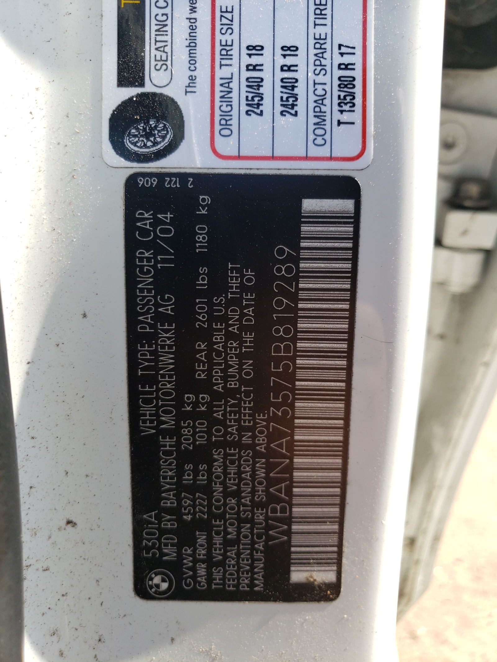 WBANA73575B819289 2005 BMW 530 I