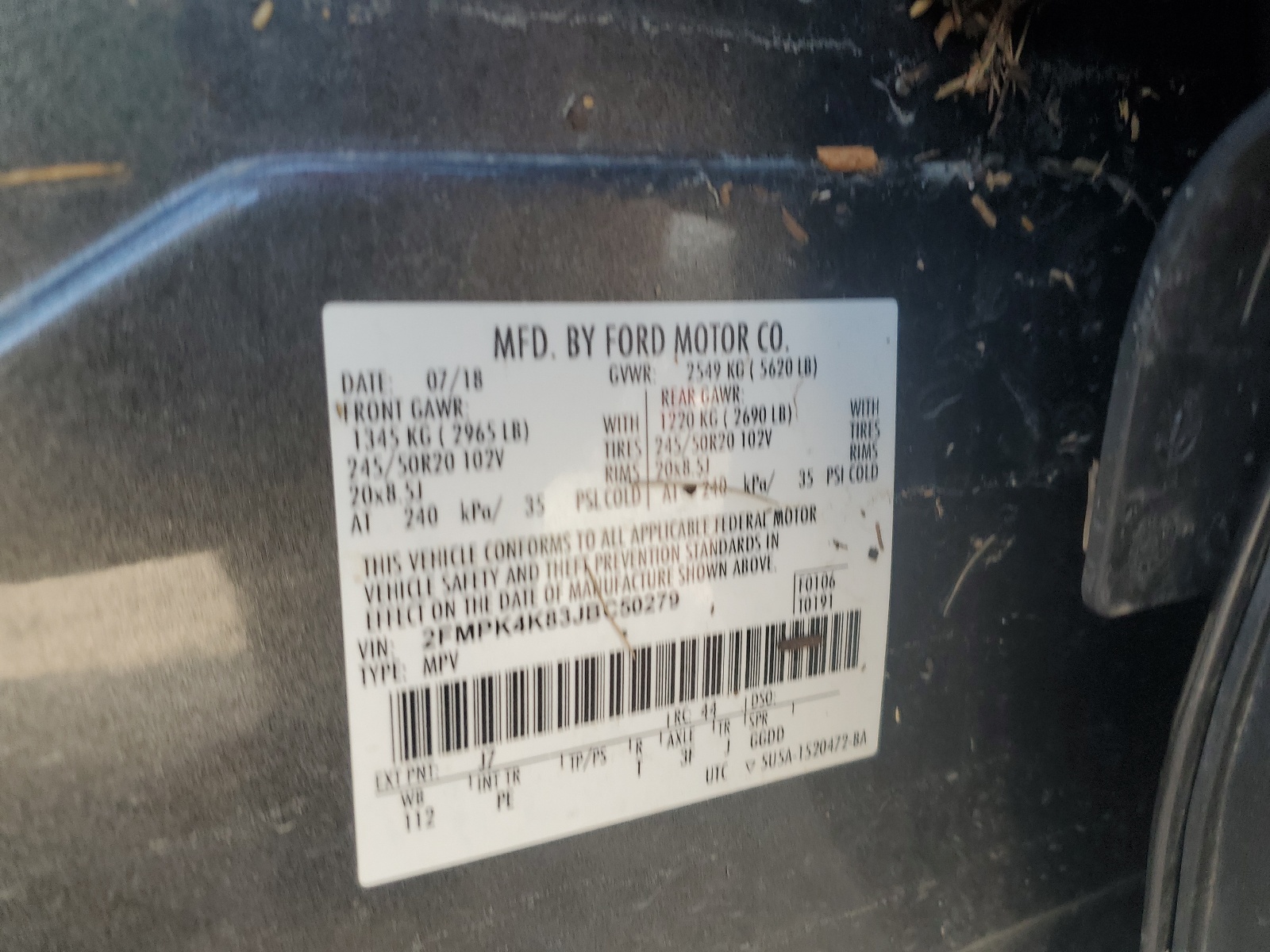 2FMPK4K83JBC50279 2018 Ford Edge Titanium