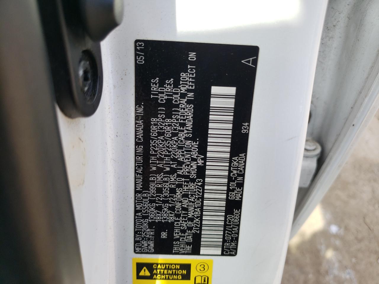 2013 Lexus Rx 350 VIN: 2T2ZK1BA1DC122743 Lot: 69507704