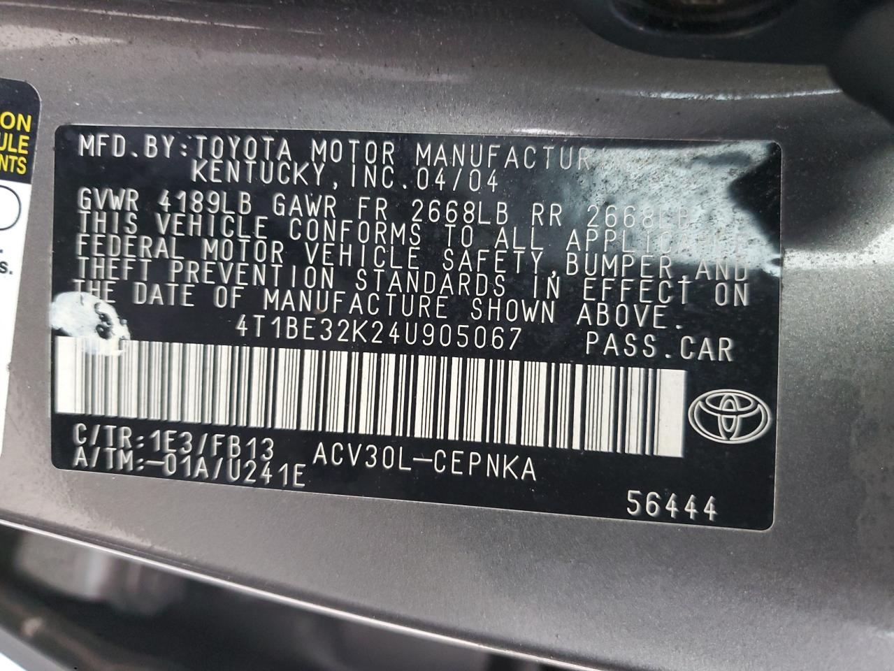 4T1BE32K24U905067 2004 Toyota Camry Le