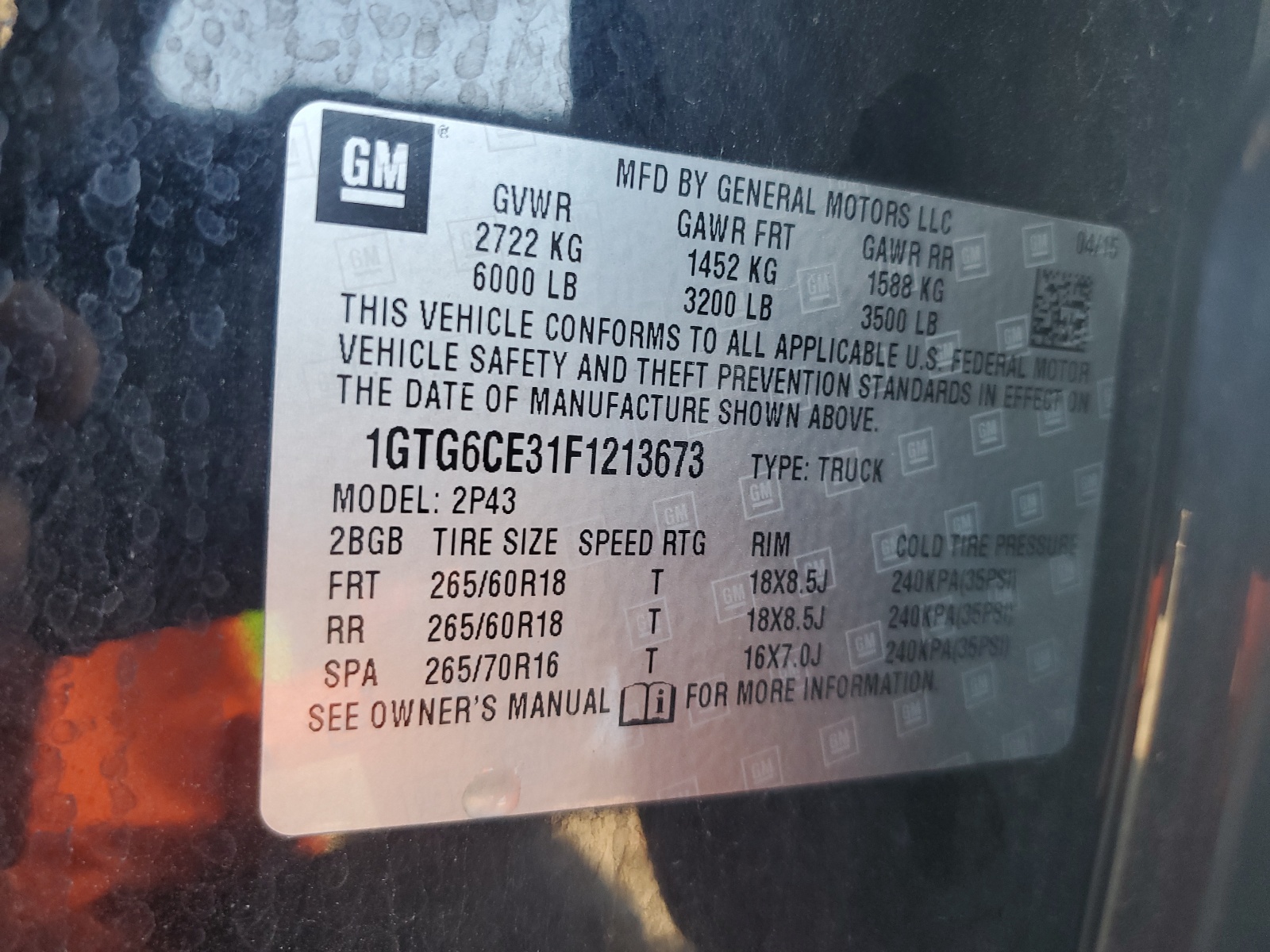 1GTG6CE31F1213673 2015 GMC Canyon Slt