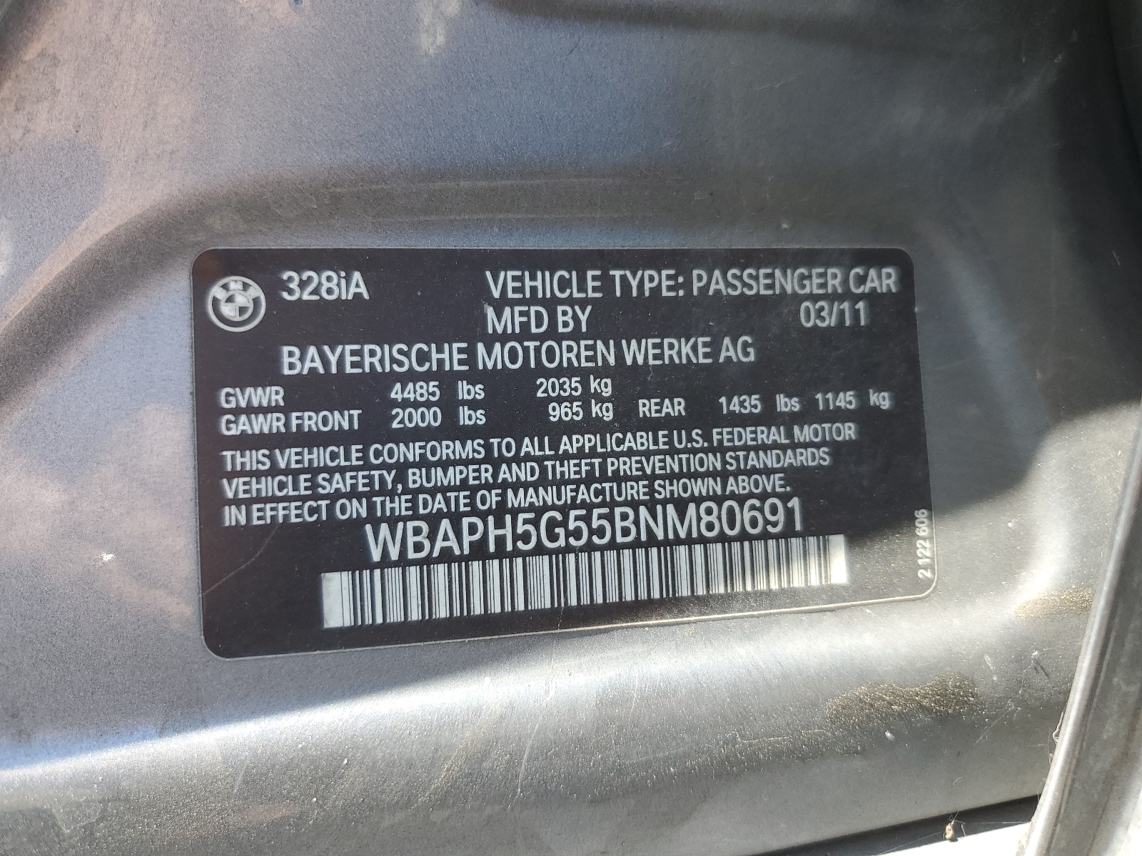 WBAPH5G55BNM80691 2011 BMW 328 I Sulev