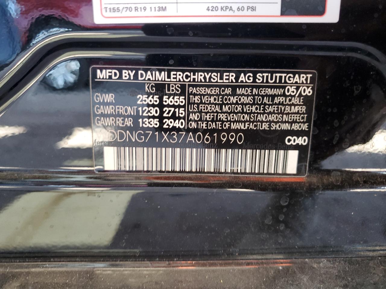2007 Mercedes-Benz S 550 VIN: WDDNG71X37A061990 Lot: 67613124