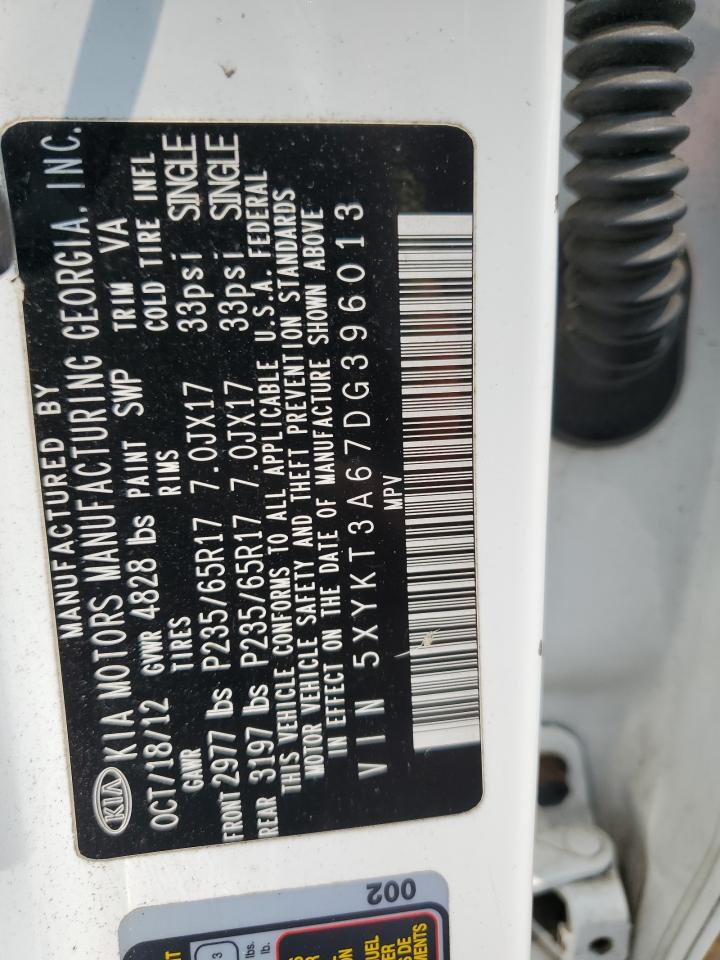 2013 Kia Sorento Lx VIN: 5XYKT3A67DG396013 Lot: 67685244