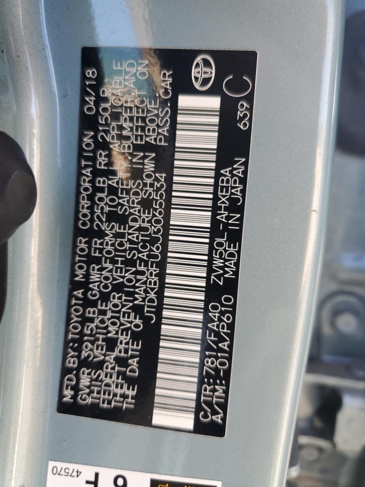 2018 Toyota Prius VIN: JTDKBRFU6J3065534 Lot: 68324884