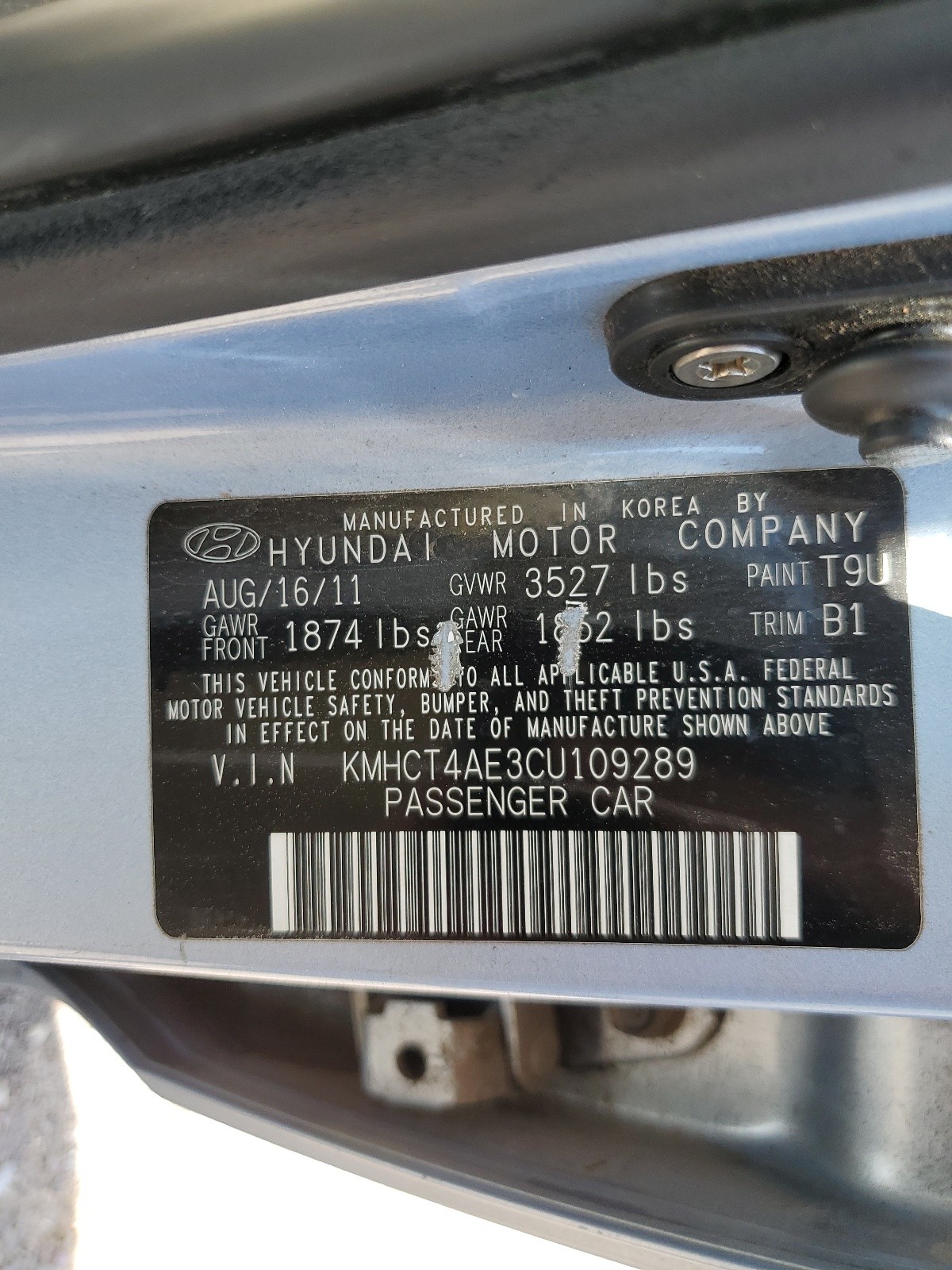 KMHCT4AE3CU109289 2012 Hyundai Accent Gls