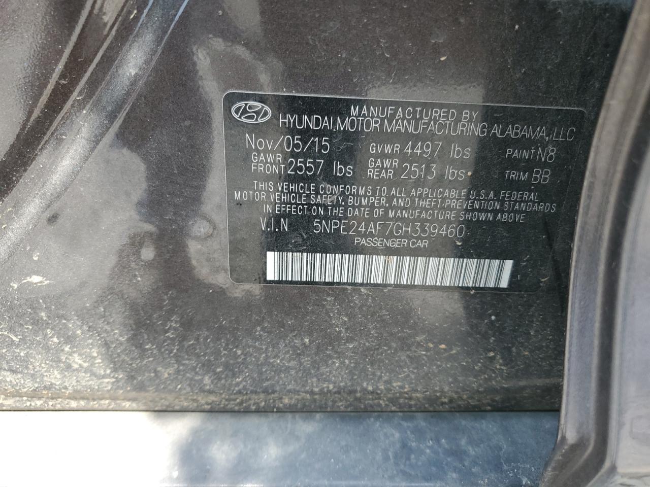 2016 Hyundai Sonata Se VIN: 5NPE24AF7GH339460 Lot: 64345194