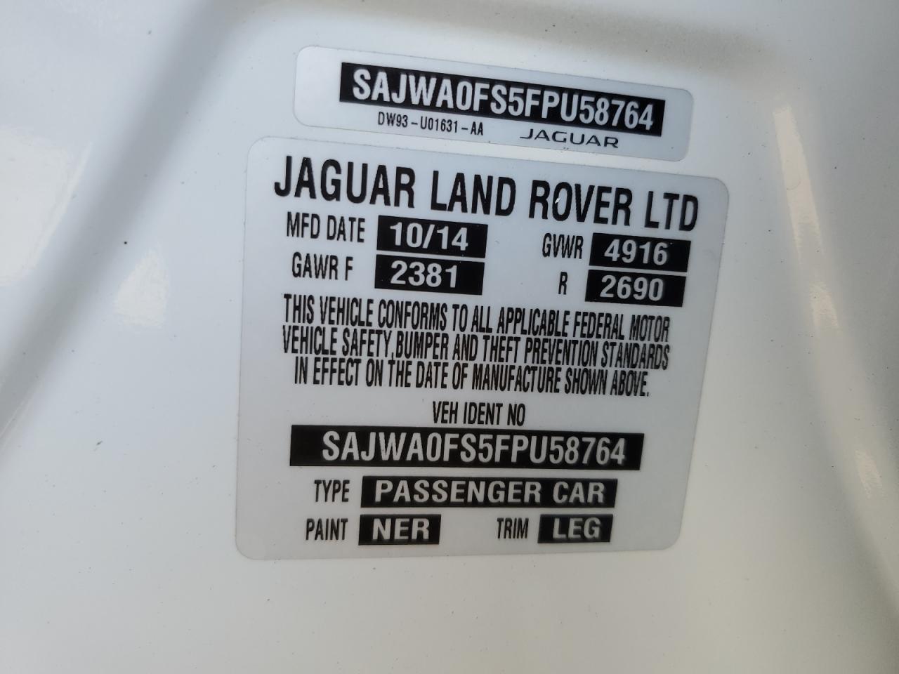 2015 Jaguar Xf 2.0T Premium VIN: SAJWA0FS5FPU58764 Lot: 68489474