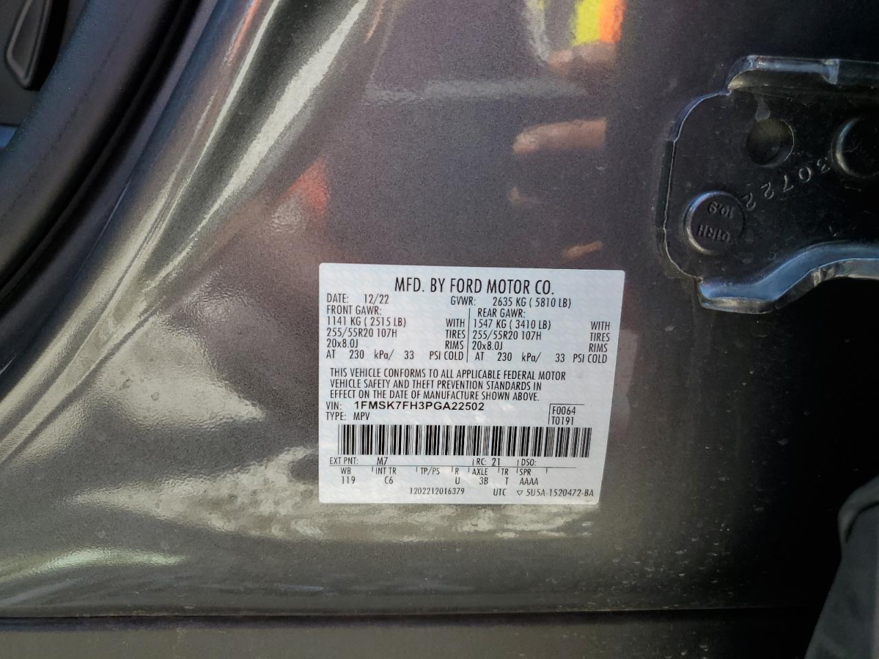 2023 Ford Explorer Limited VIN: 1FMSK7FH3PGA22502 Lot: 65333534