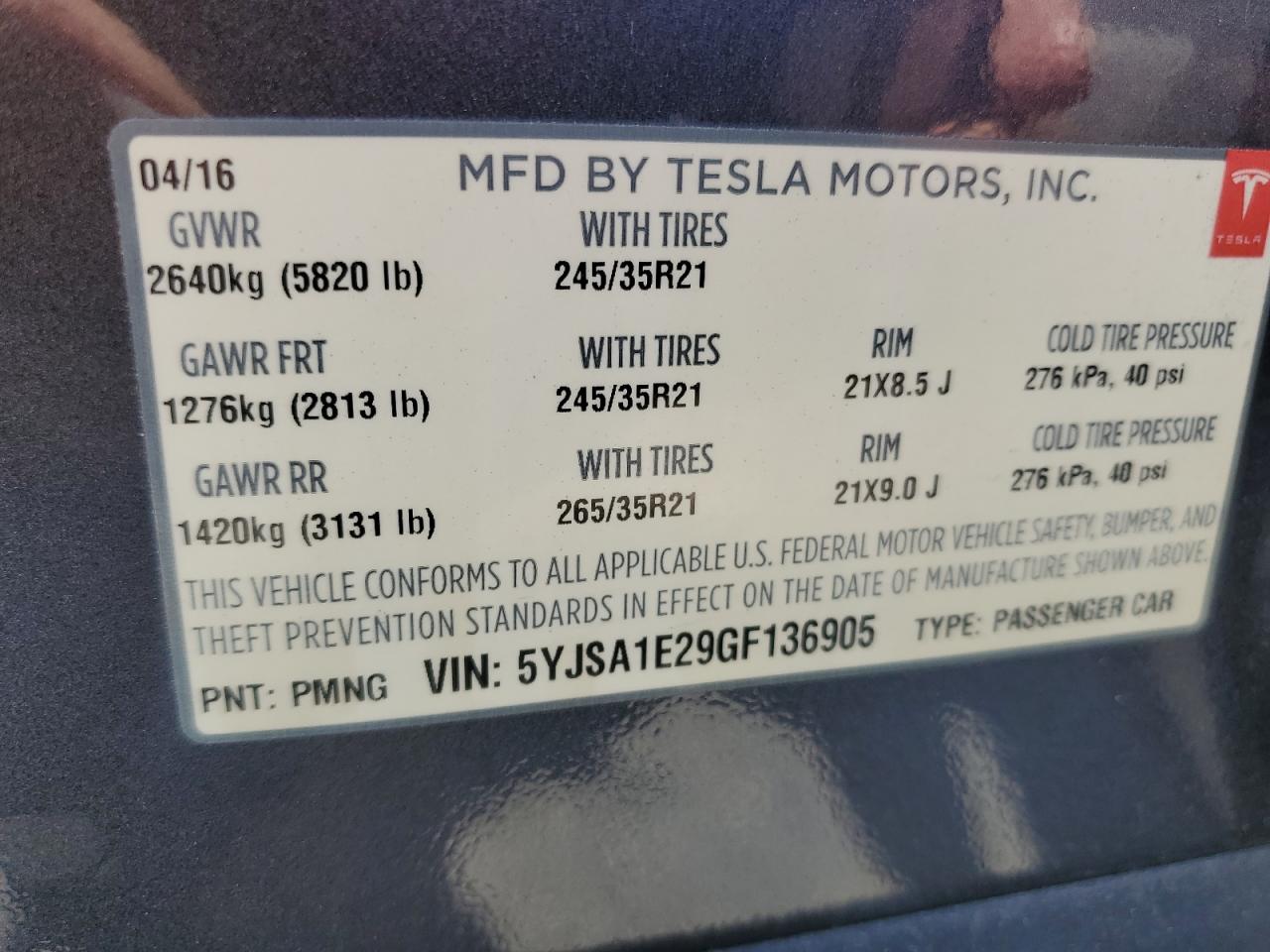 5YJSA1E29GF136905 2016 Tesla Model S