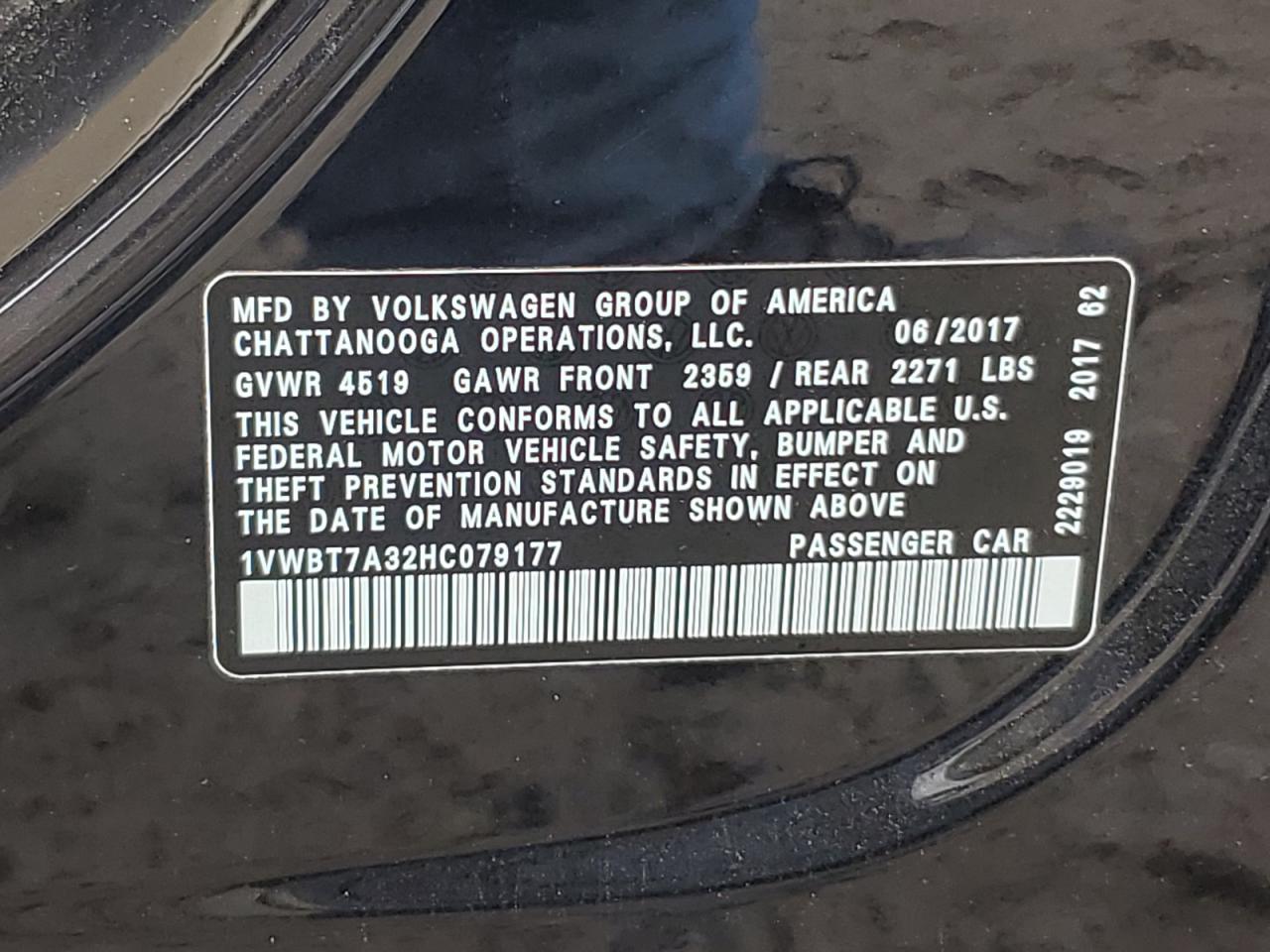 2017 Volkswagen Passat Se VIN: 1VWBT7A32HC079177 Lot: 66062144