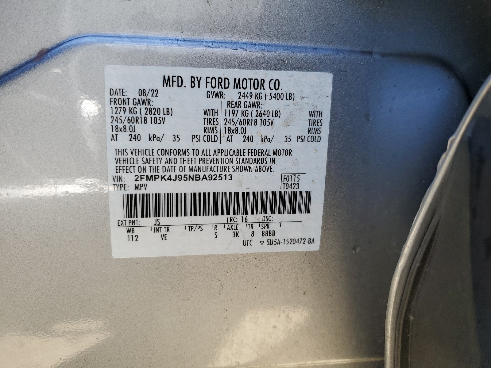 2FMPK4J95NBA92513 2022 Ford Edge Sel