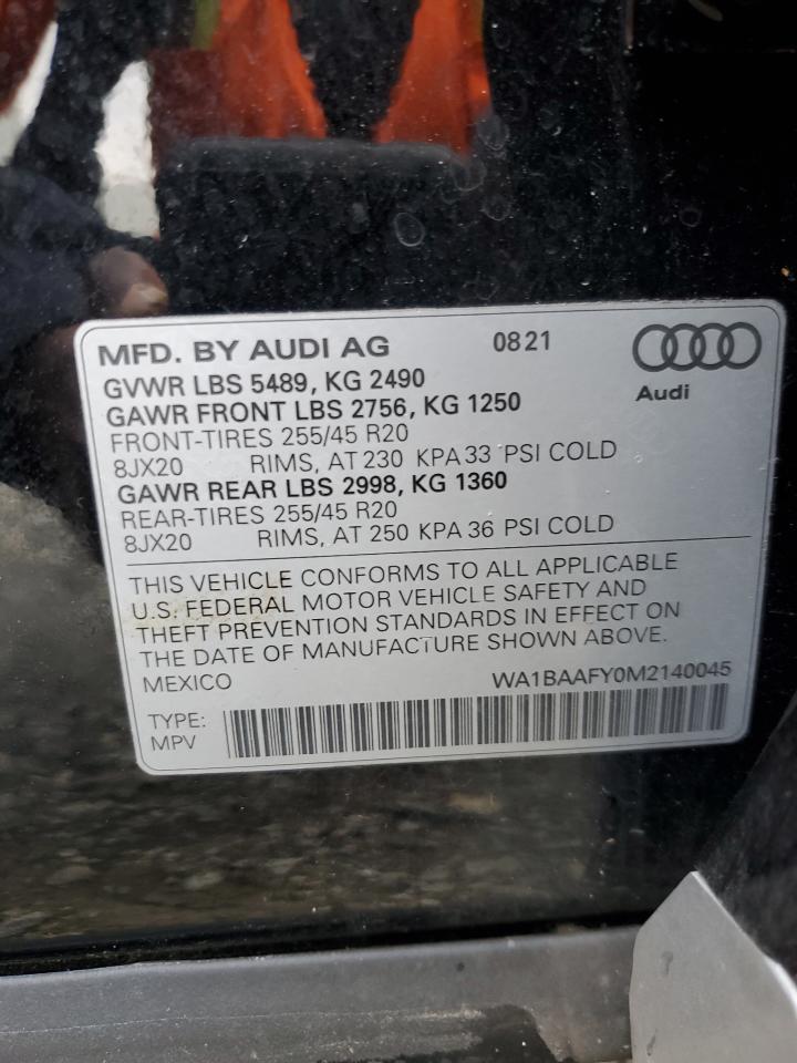 2021 Audi Q5 Premium Plus VIN: WA1BAAFY0M2140045 Lot: 69210594