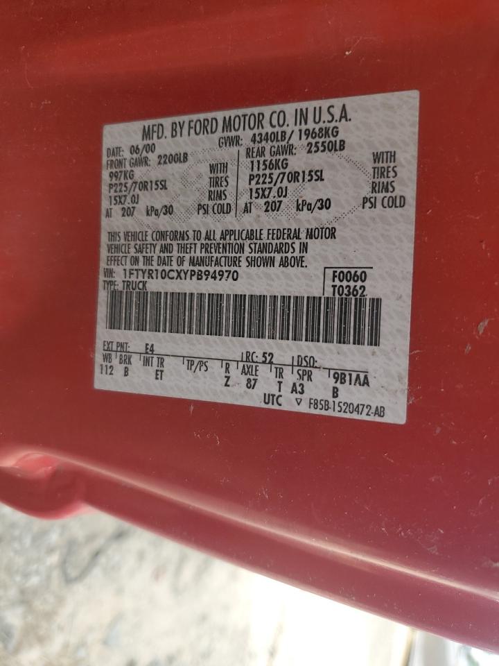 2000 Ford Ranger VIN: 1FTYR10CXYPB94970 Lot: 65775414