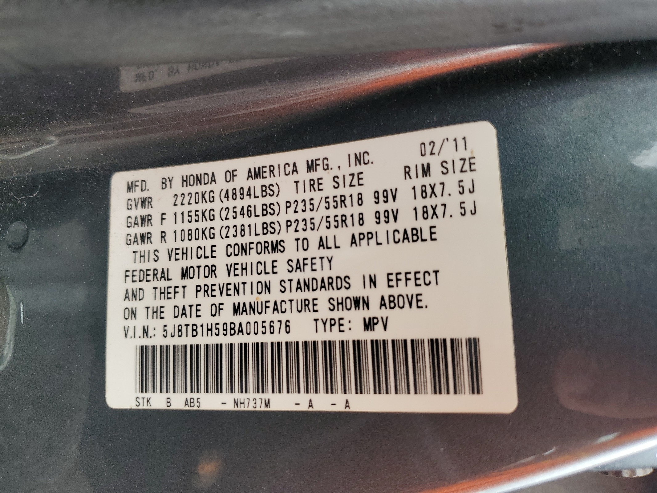 5J8TB1H59BA005676 2011 Acura Rdx Technology