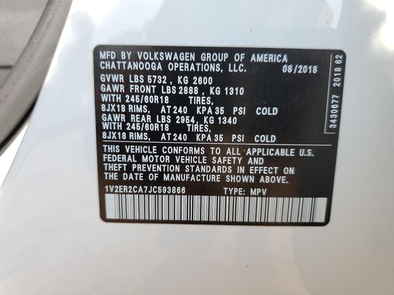 1V2ER2CA7JC593866 2018 VOLKSWAGEN ATLAS - Image 15