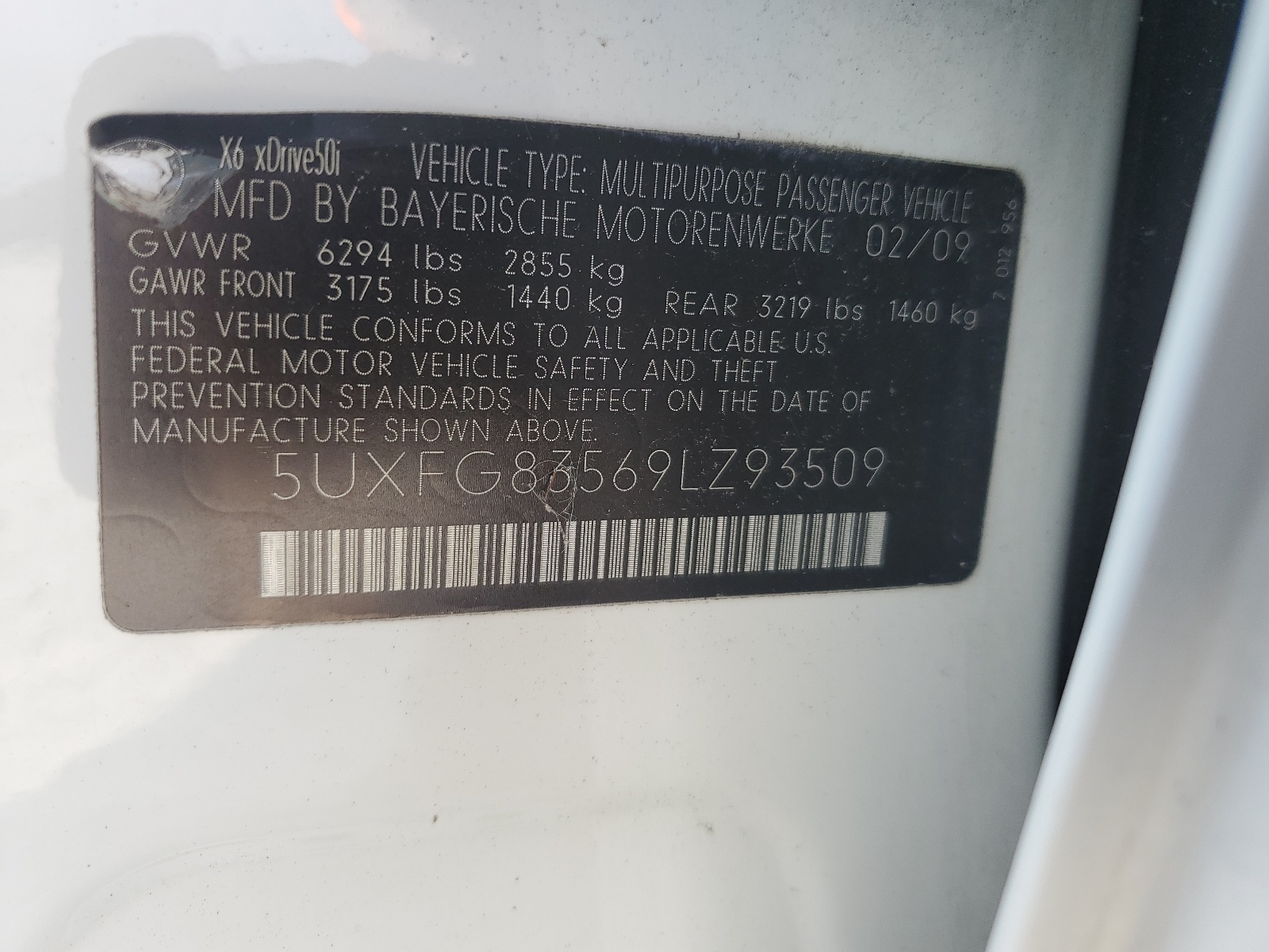 5UXFG83569LZ93509 2009 BMW X6