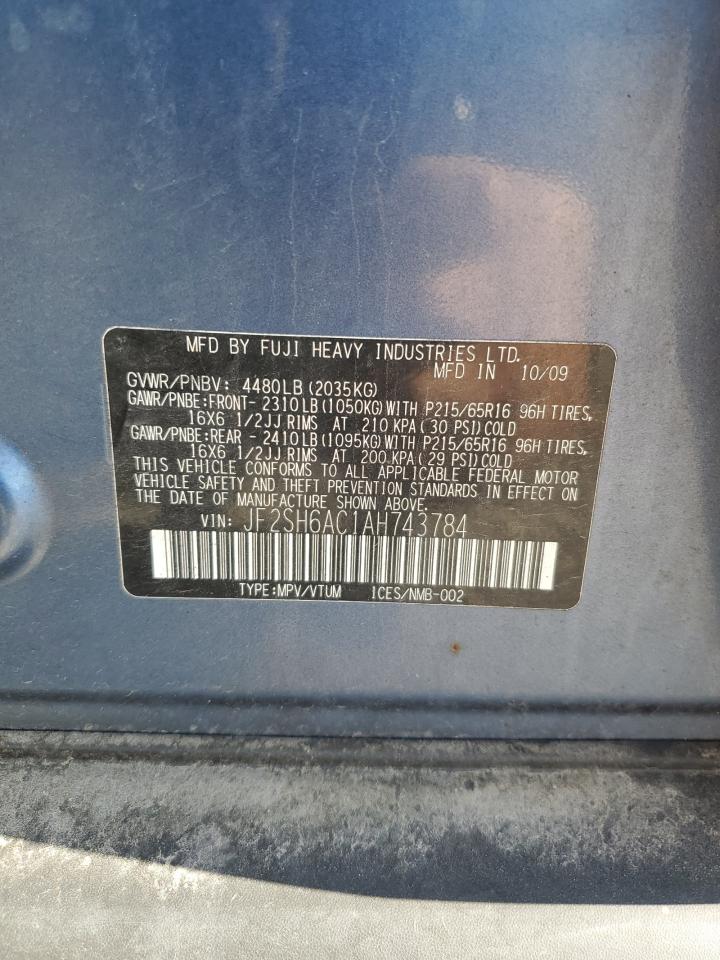 2010 Subaru Forester 2.5X VIN: JF2SH6AC1AH743784 Lot: 69617994
