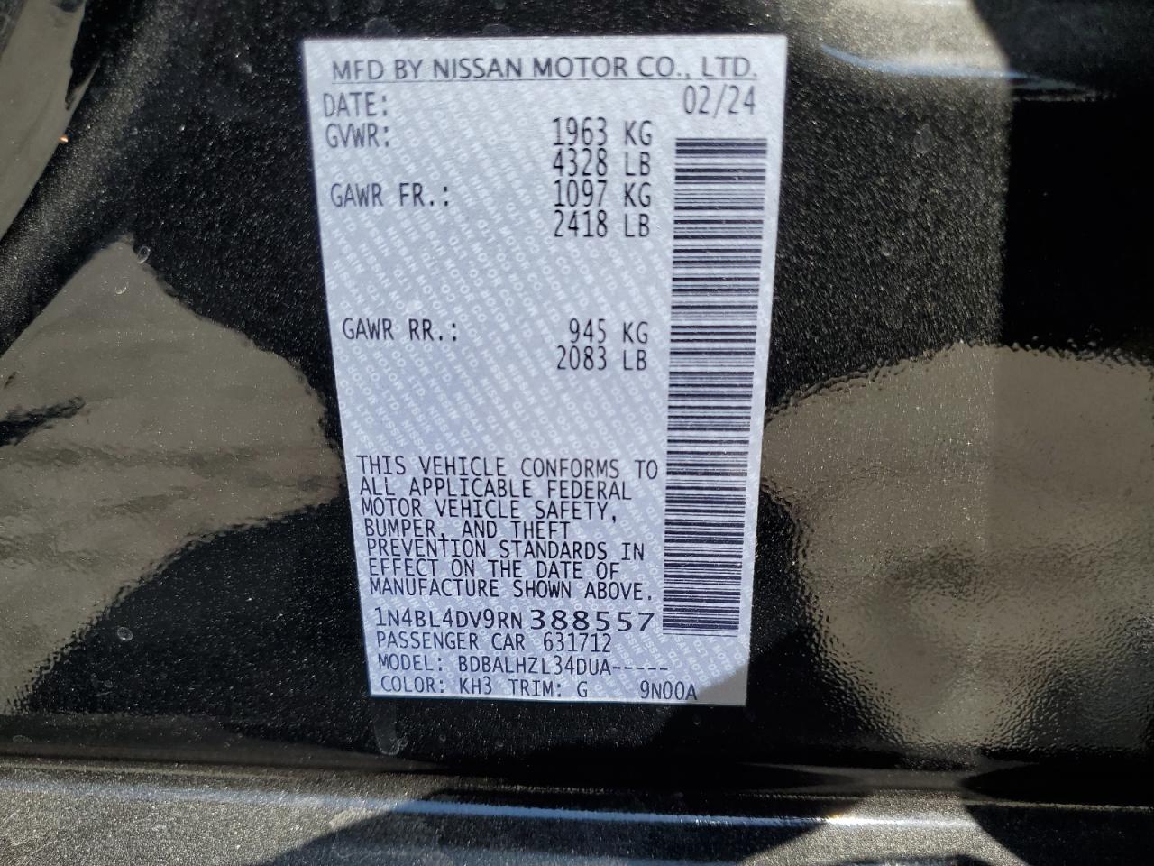 VIN 1N4BL4DV9RN388557 2024 NISSAN ALTIMA no.13