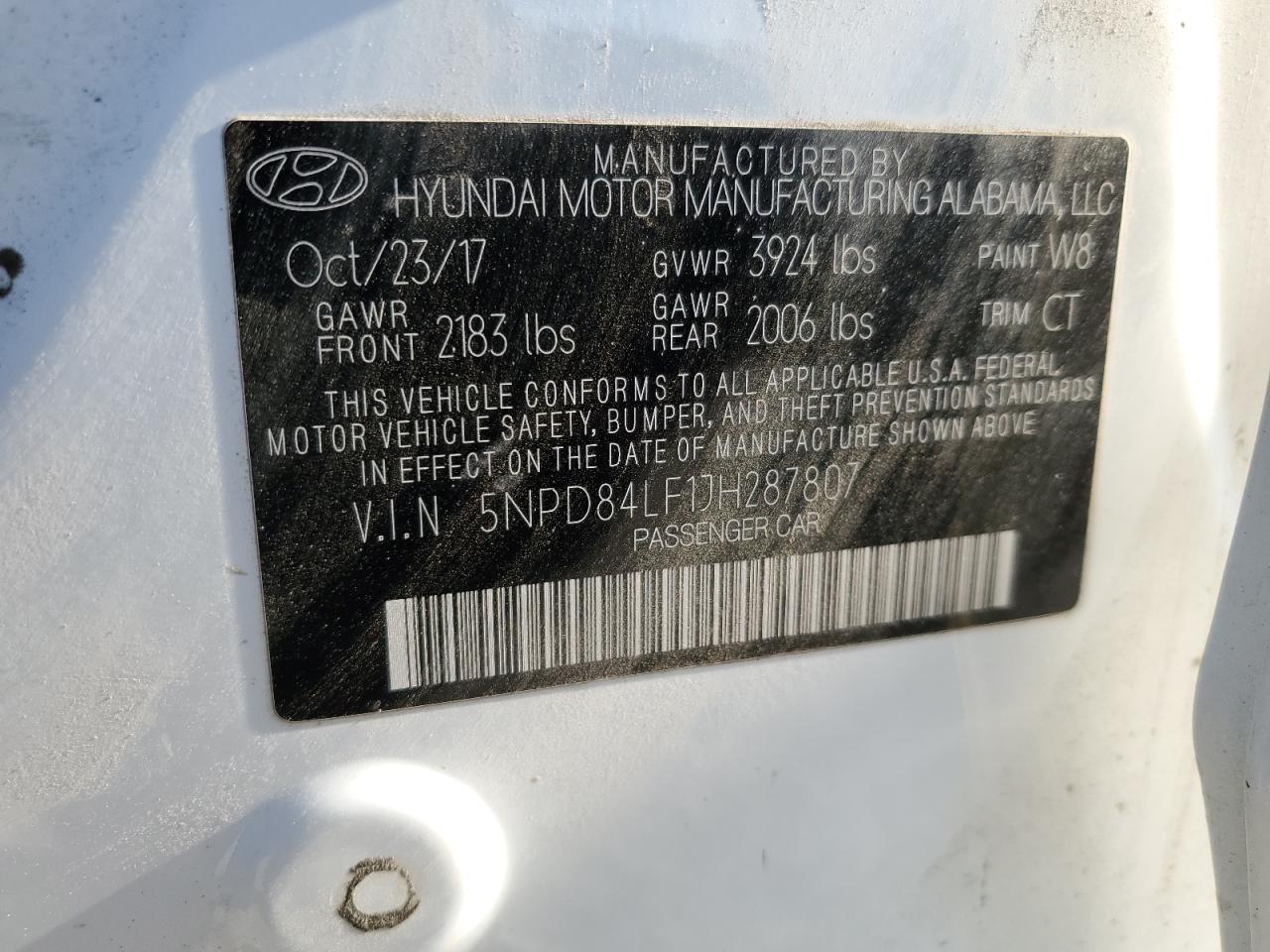 2018 Hyundai Elantra Sel VIN: 5NPD84LF1JH287807 Lot: 66552934