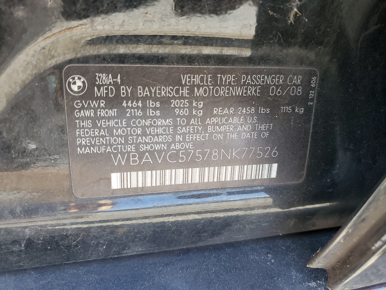 WBAVC57578NK77526 2008 BMW 328 I Sulev