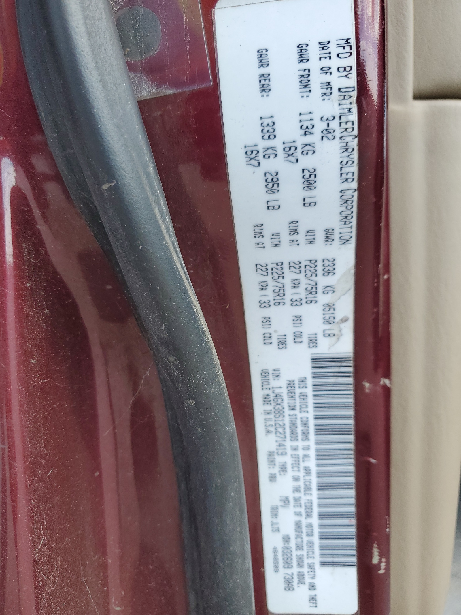 1J4GX38S12C271419 2002 Jeep Grand Cherokee Sport