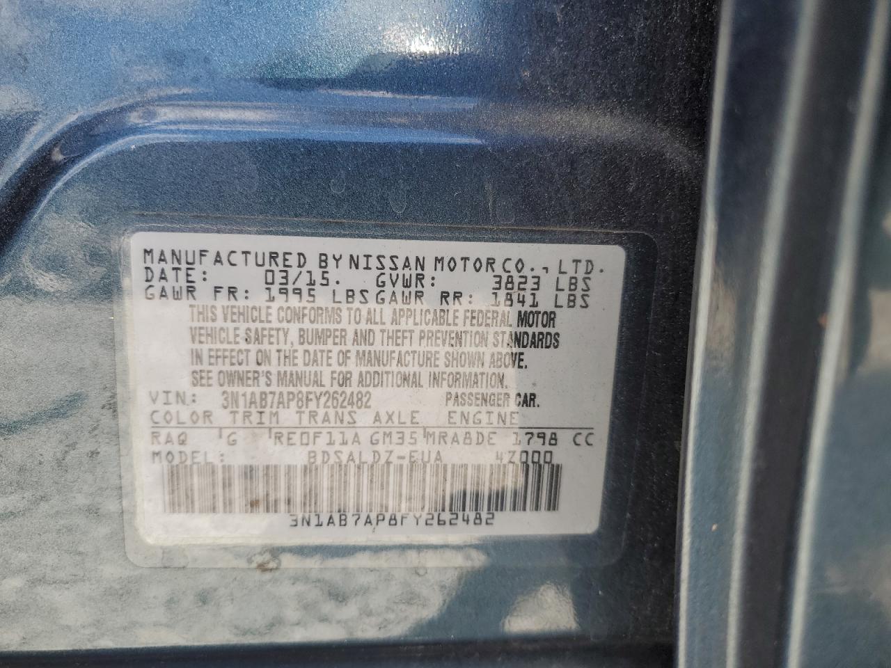 3N1AB7AP8FY262482 2015 Nissan Sentra S