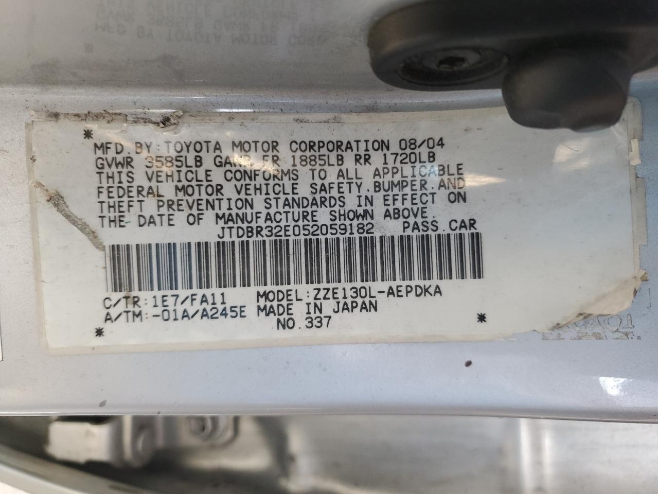 2005 Toyota Corolla Ce VIN: JTDBR32E052059182 Lot: 65412544