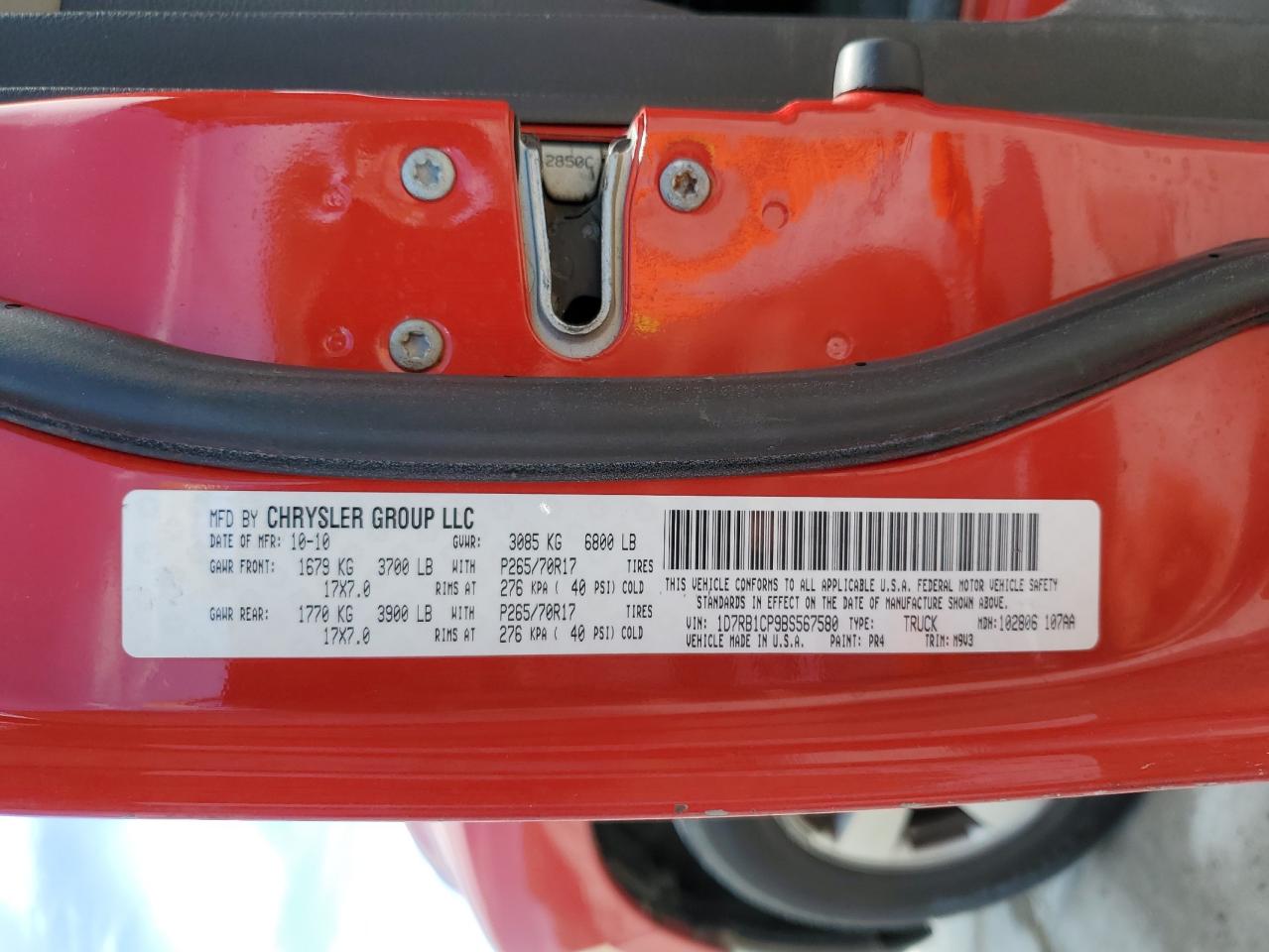 2011 Dodge Ram 1500 VIN: 1D7RB1CP9BS567580 Lot: 67191824