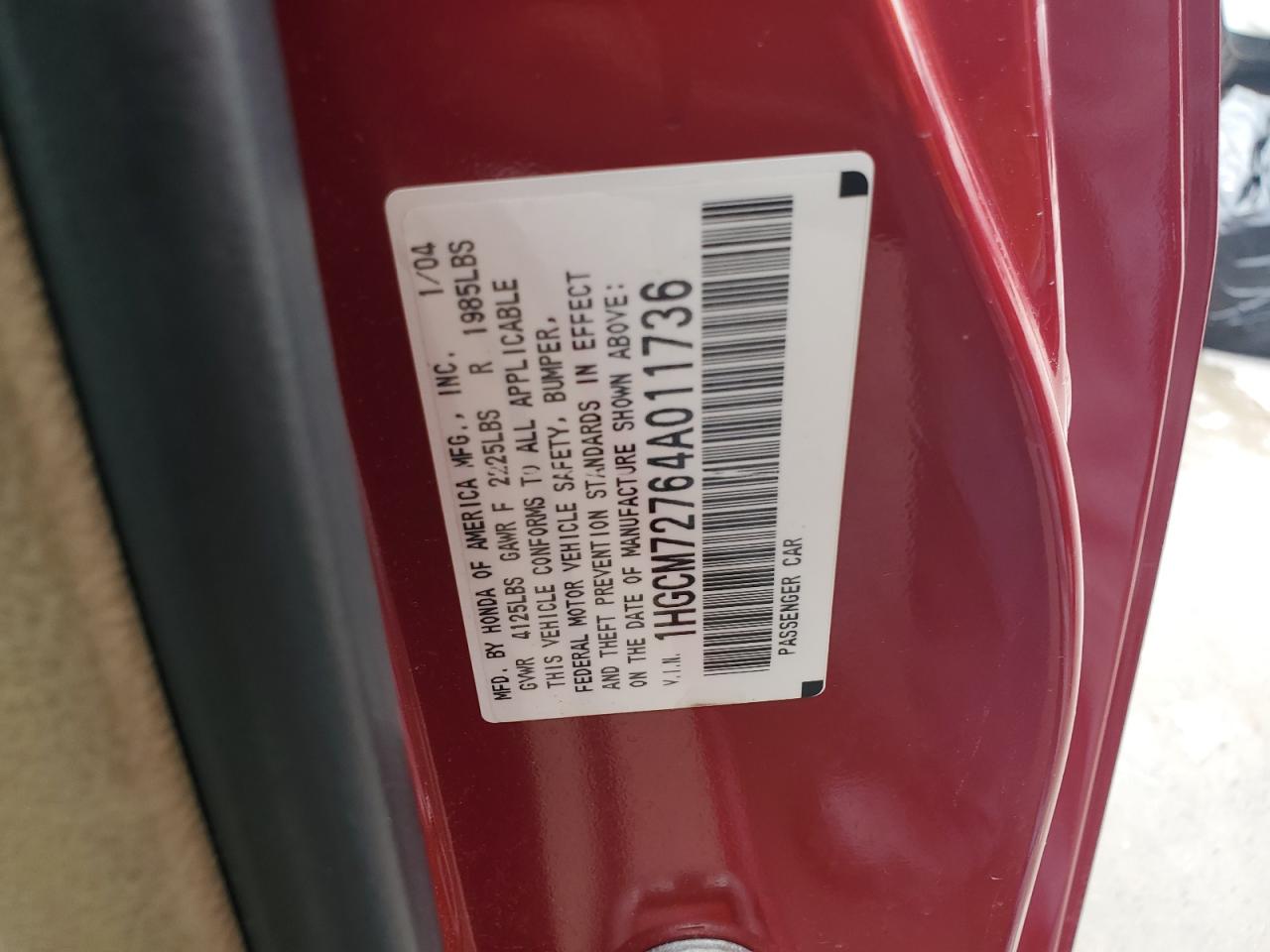 1HGCM72764A011736 2004 Honda Accord Ex