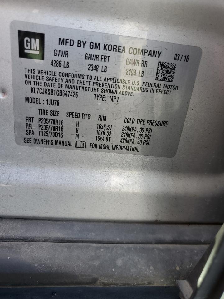 2016 Chevrolet Trax Ls VIN: KL7CJKSB1GB647426 Lot: 66585444