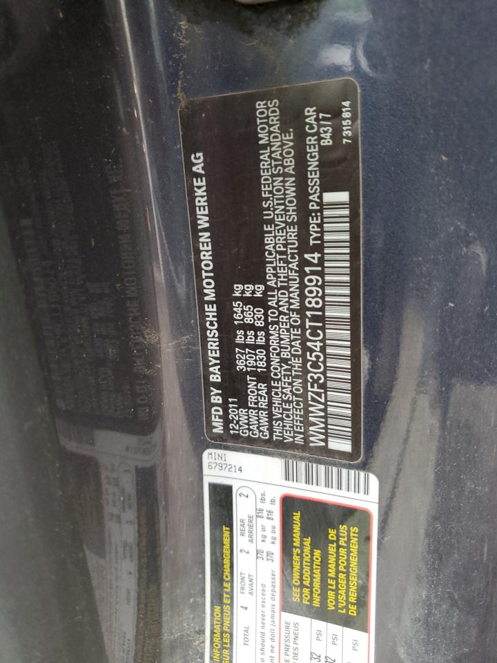 2012 Mini Cooper Clubman VIN: WMWZF3C54CT189914 Lot: 65898634