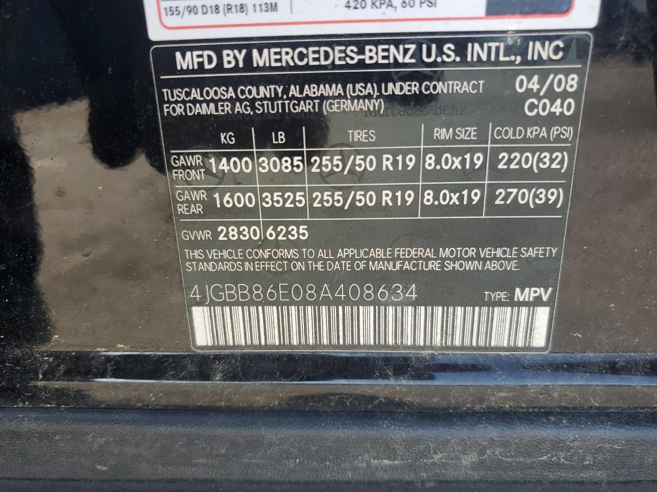 2008 Mercedes-Benz Ml 350 VIN: 4JGBB86E08A408634 Lot: 68267304