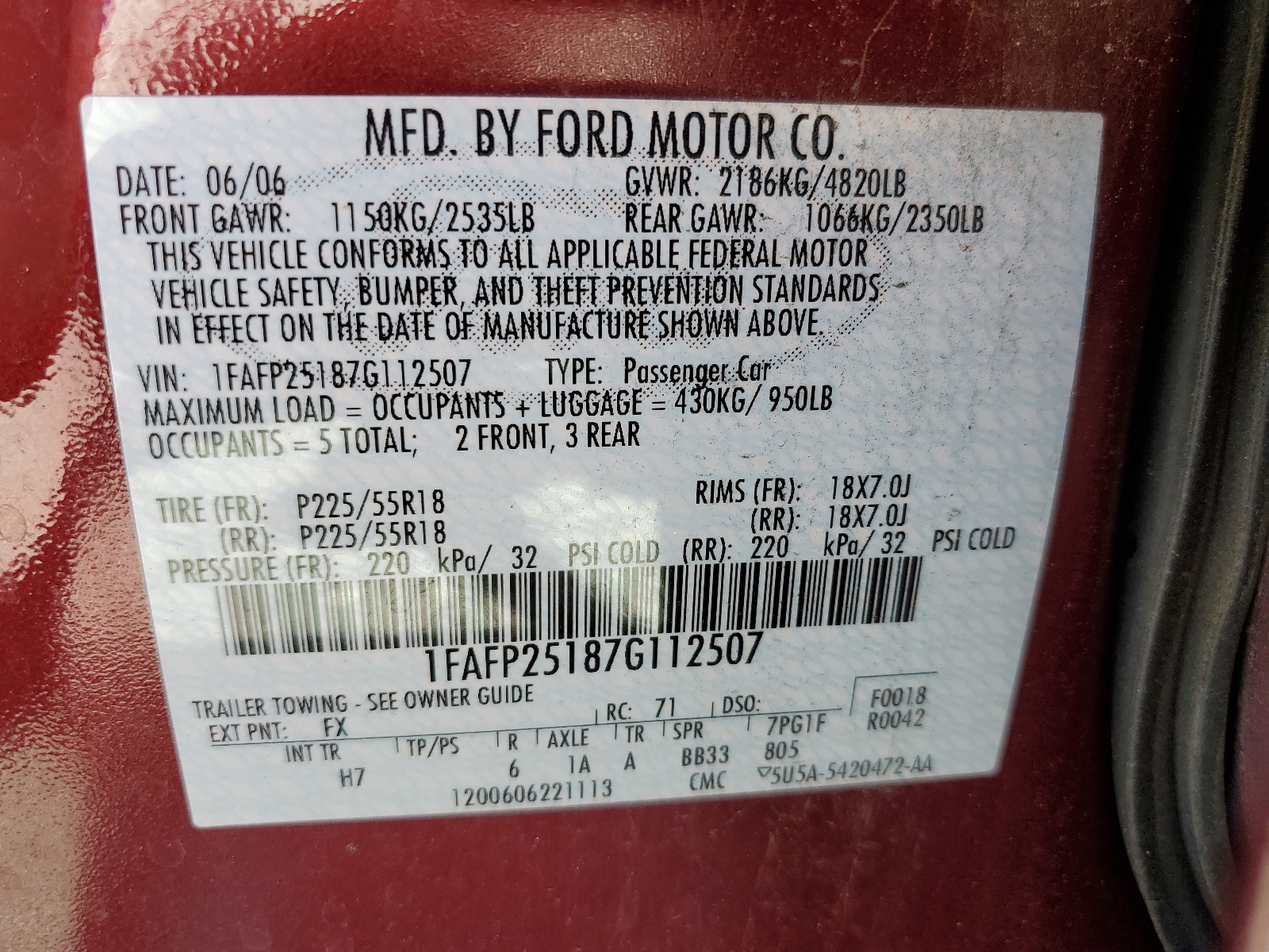 1FAFP25187G112507 2007 Ford Five Hundred Limited
