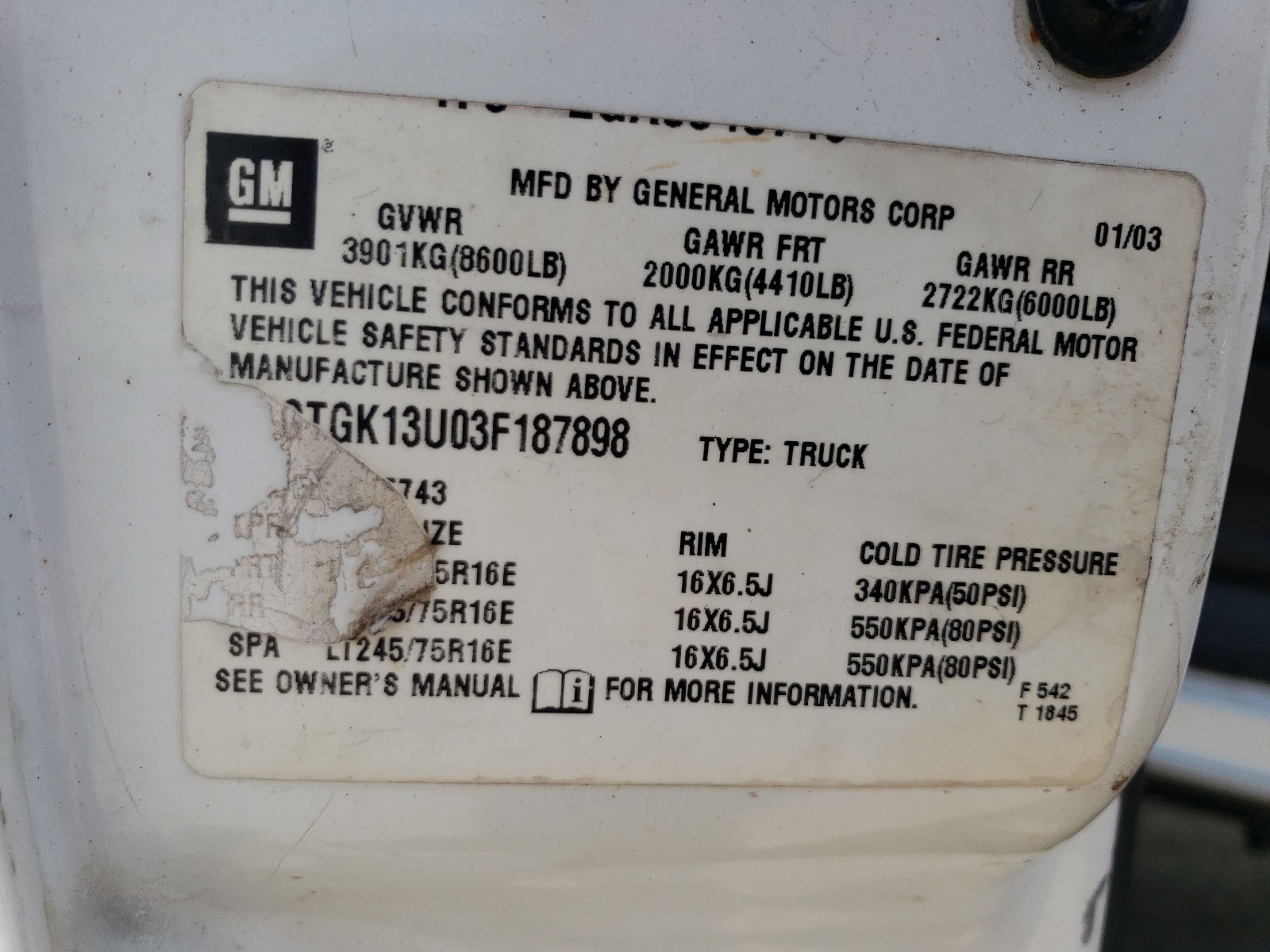 1GTGK13U03F187898 2003 GMC Sierra K1500 Heavy Duty
