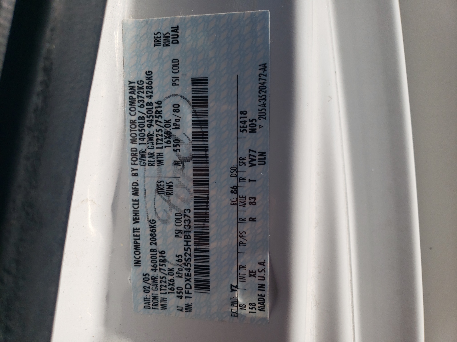 1FDXE45S25HB13373 2005 Ford Econoline E450 Super Duty Cutaway Van