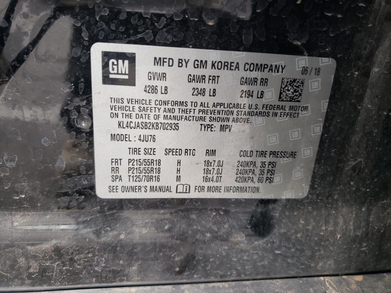 KL4CJASB2KB702935 2019 Buick Encore Preferred