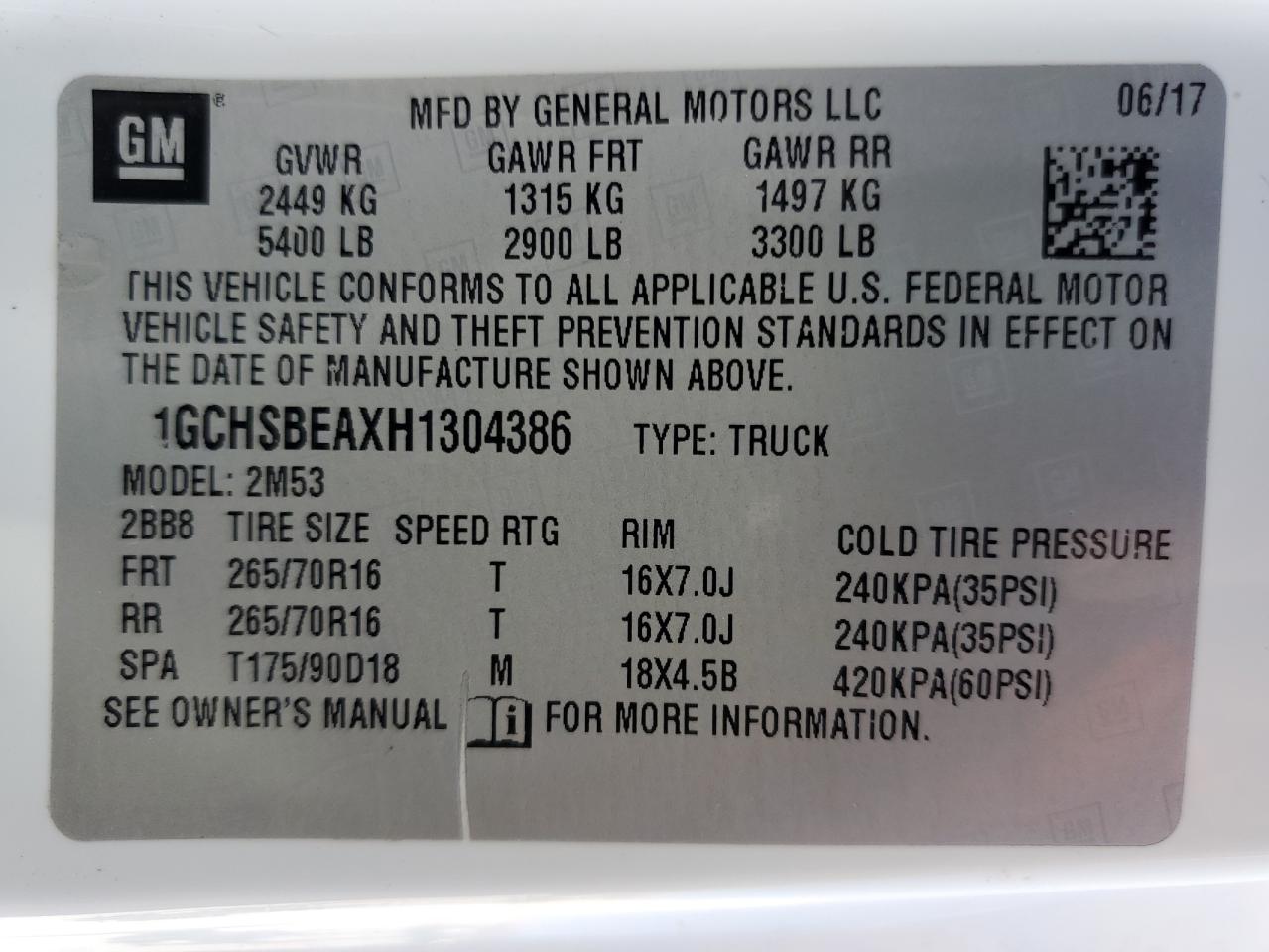 1GCHSBEAXH1304386 2017 Chevrolet Colorado