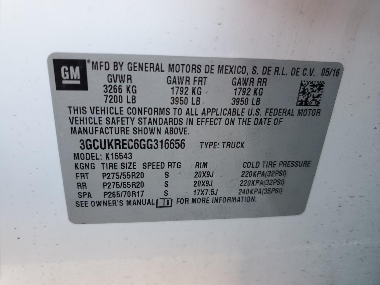 3GCUKREC6GG316656 2016 Chevrolet Silverado K1500 Lt