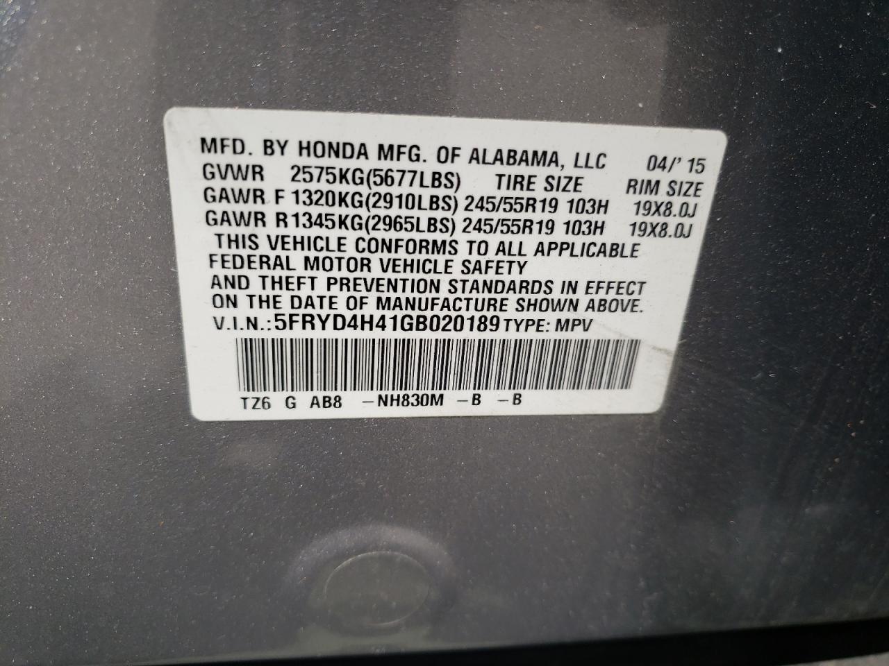 5FRYD4H41GB020189 2016 Acura Mdx Technology